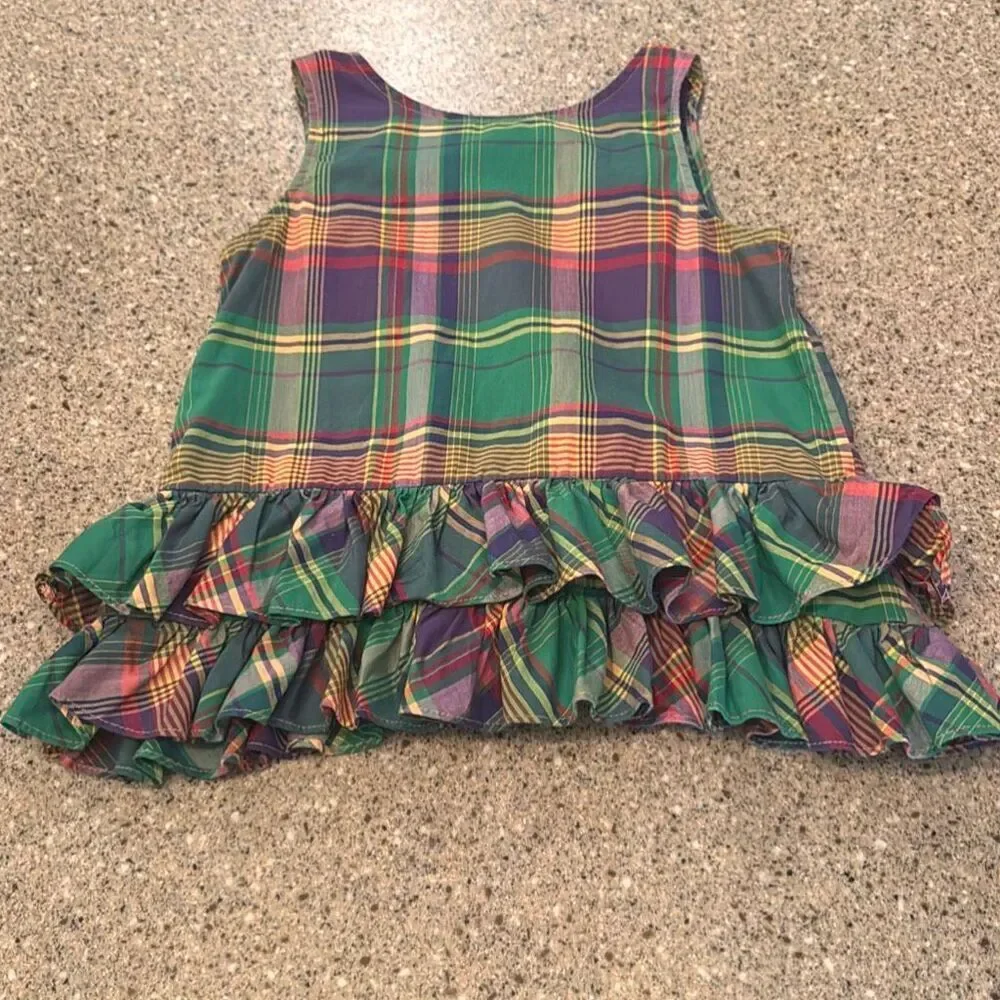 RALPH LAUREN Girls Plaid Ruffle Tank Top Madras Preppy Sleeveless